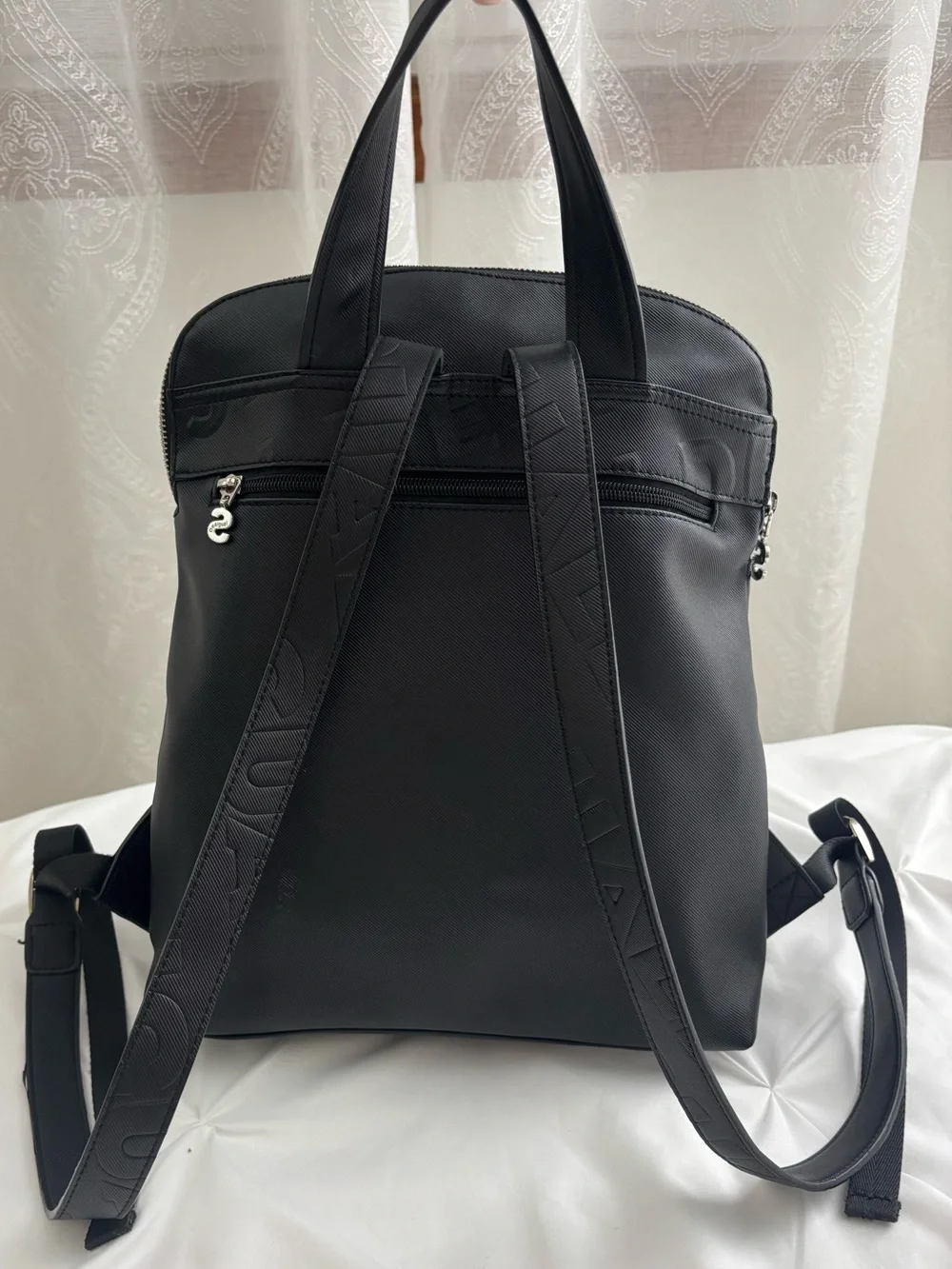 Desigual Unisex Square Logomania Black Embossed PU Backpack